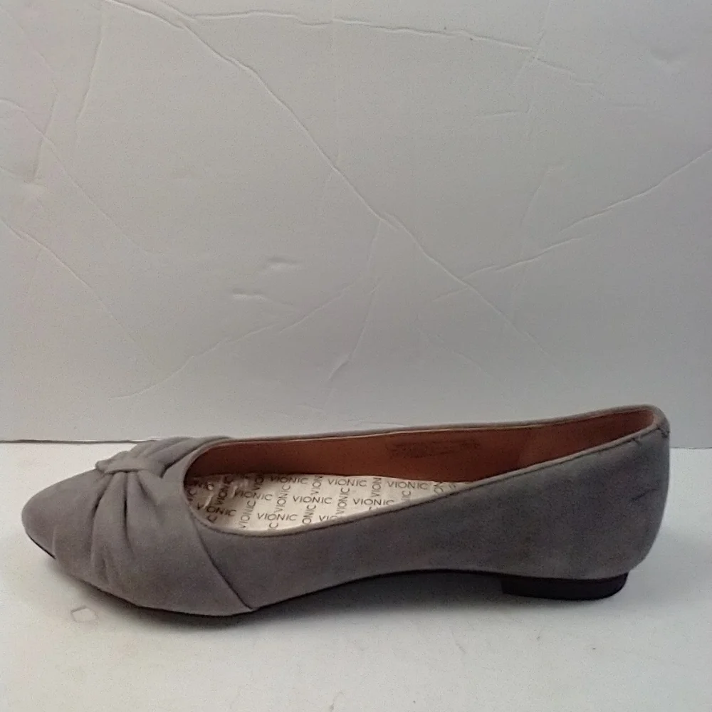 Vionic Gramercy Ballet Flats Pointed Gray Suede Comfort Shoes Women's sz 6.5.